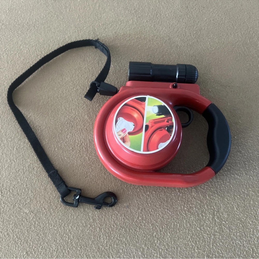 Red Retractable Dog Leash with Flashlight